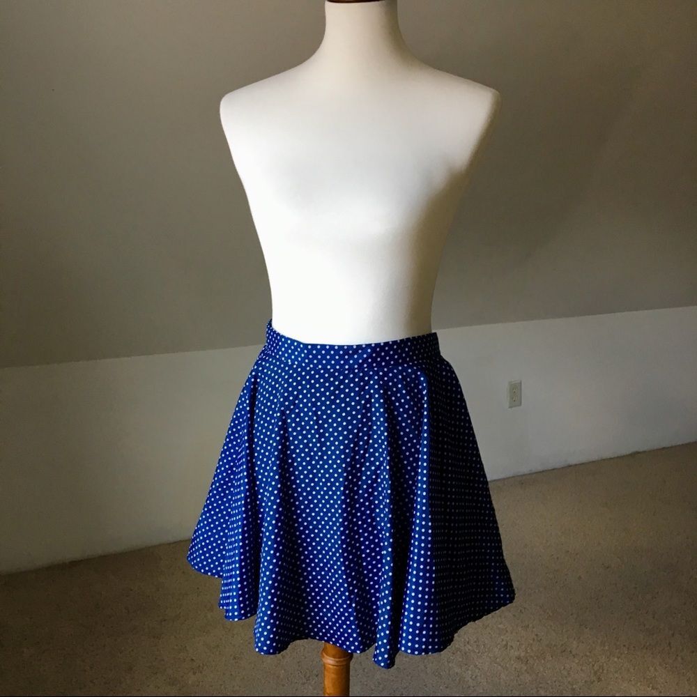Slinky Cobalt Polka Dot A-Line Skirt